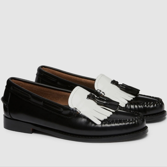 G.H. Bass & Co. Bass Weejuns Black & White Fringe Loafers Size 5 NWT - Picture 2 of 12